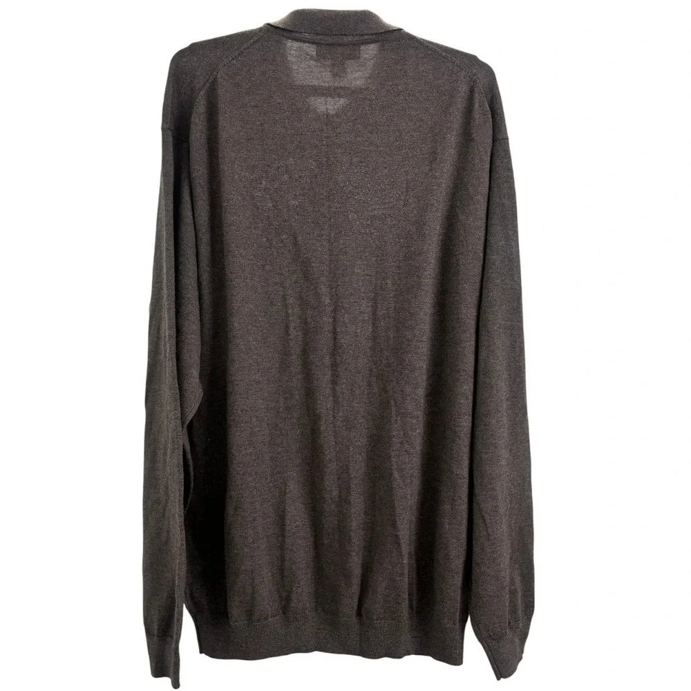 Pronto Uomo Polo Sweater 2XLT Brown 100% Extra Fine Merino Wool Long Sleeve